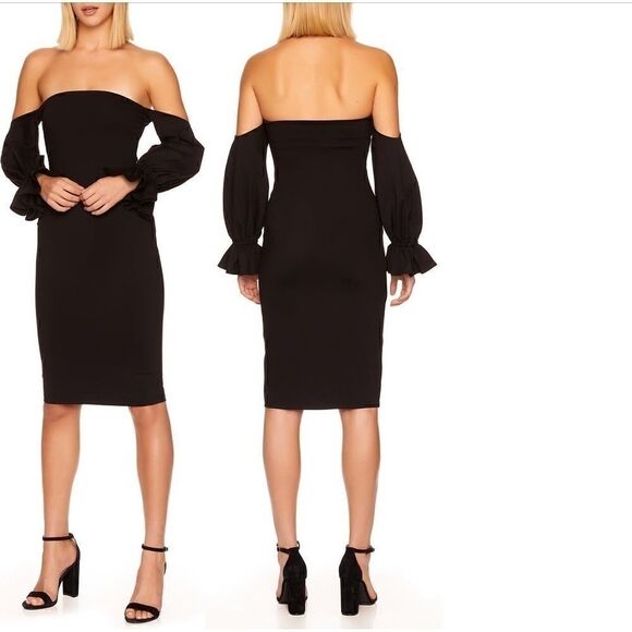 𝅺SUSANA Monaco Peasant Off The Shoulder Sheath Midi Dress M - Picture 1 of 7